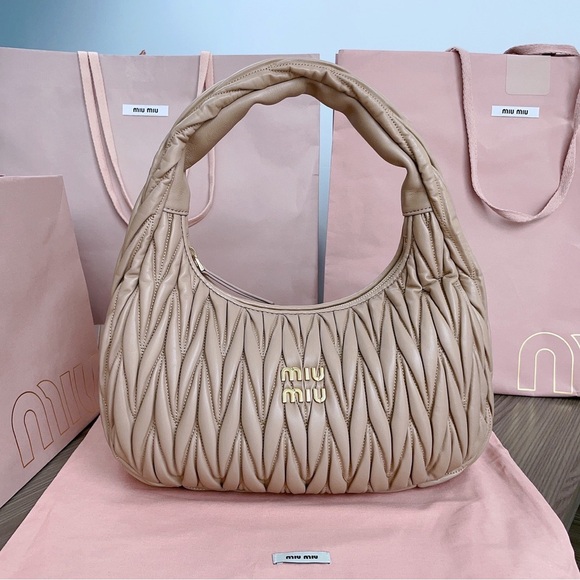 Miu Miu Beige Quilted Hobo Bag - Picture 1 of 9